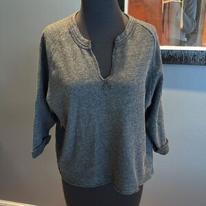 Alternative dark heather gray rolled hem 3/4 sleeve split neck sweatshirt Medium